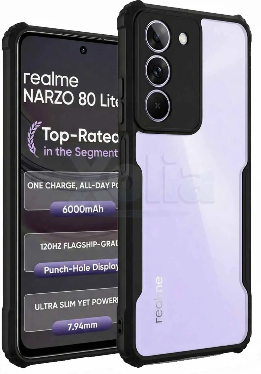 Micvir Back Cover for Realme Narzo 80 Lite 5G (Transparent, Black, Shock Proof, Polycarbonate, Pack of: 1)