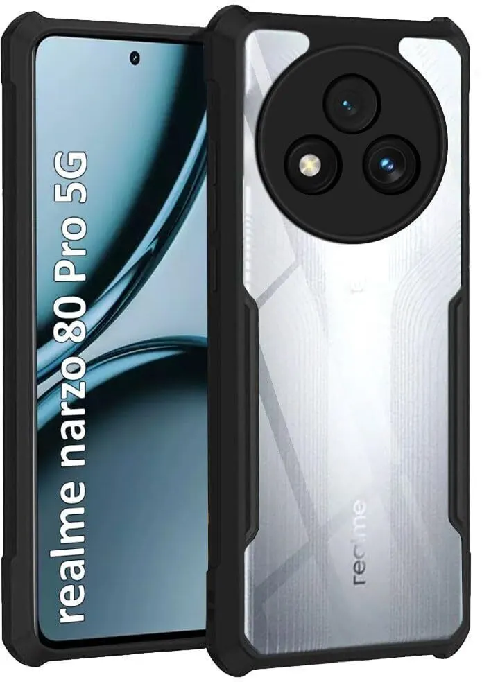 Micvir Back Cover for Realme Narzo 80 Pro 5G (Transparent, Black, Shock Proof, Polycarbonate, Pack of: 1)