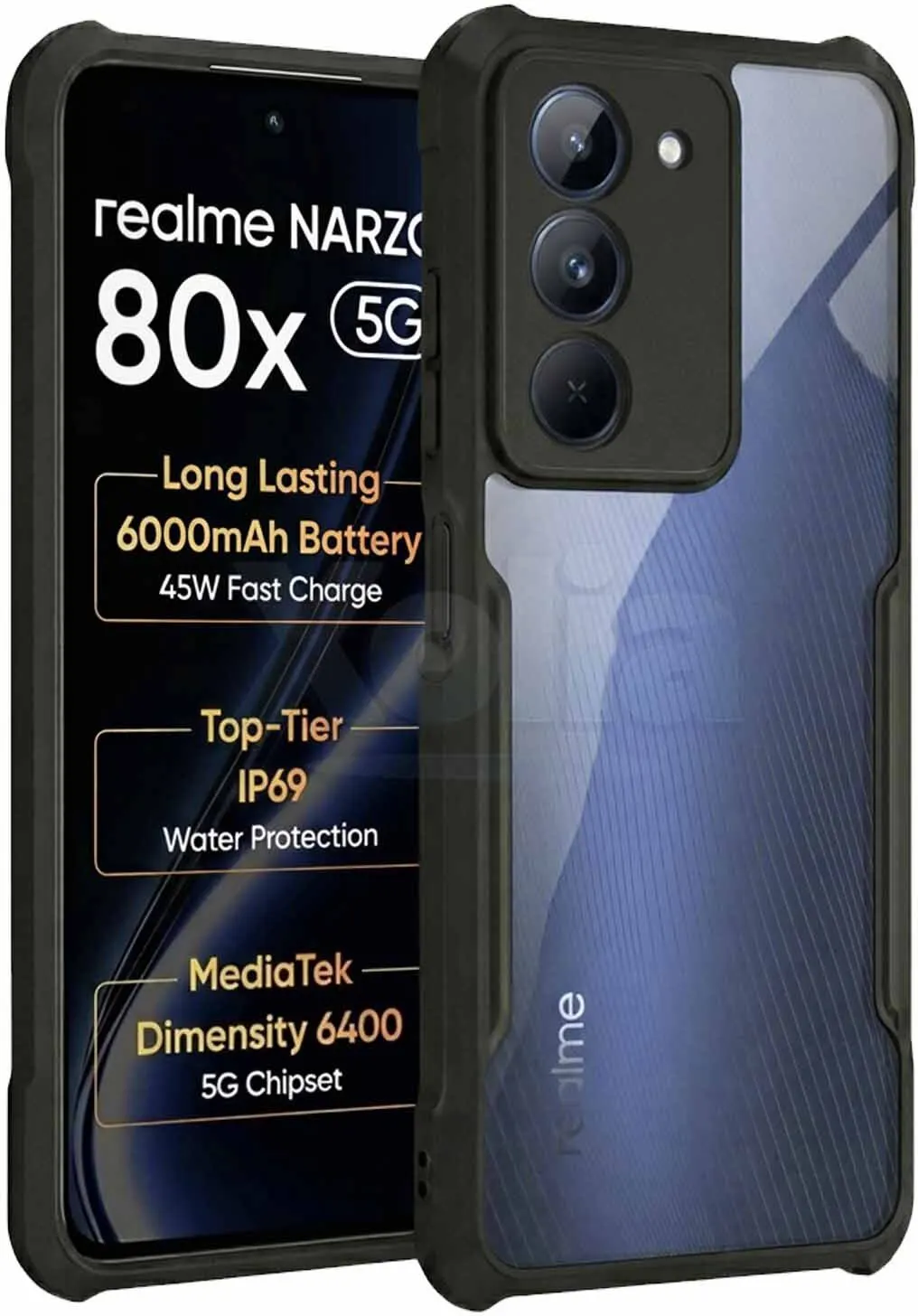 Micvir Back Cover for Realme Narzo 80x 5G (Transparent, Black, Shock Proof, Polycarbonate, Pack of: 1)