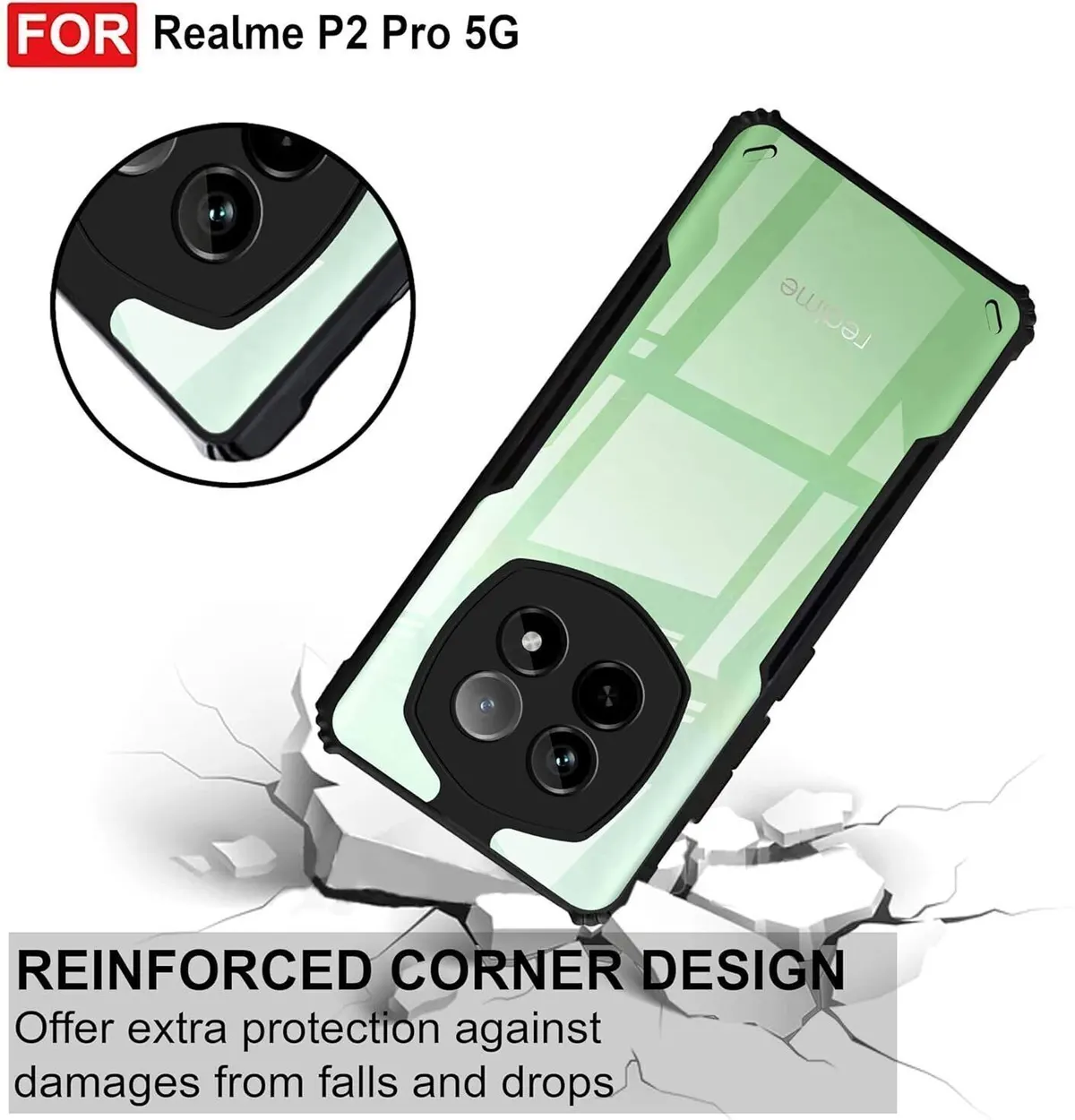 Micvir Back Cover for realme P2 Pro 5G (Transparent, Black, Shock Proof, Polycarbonate, Pack of: 1) — image 3 of 5