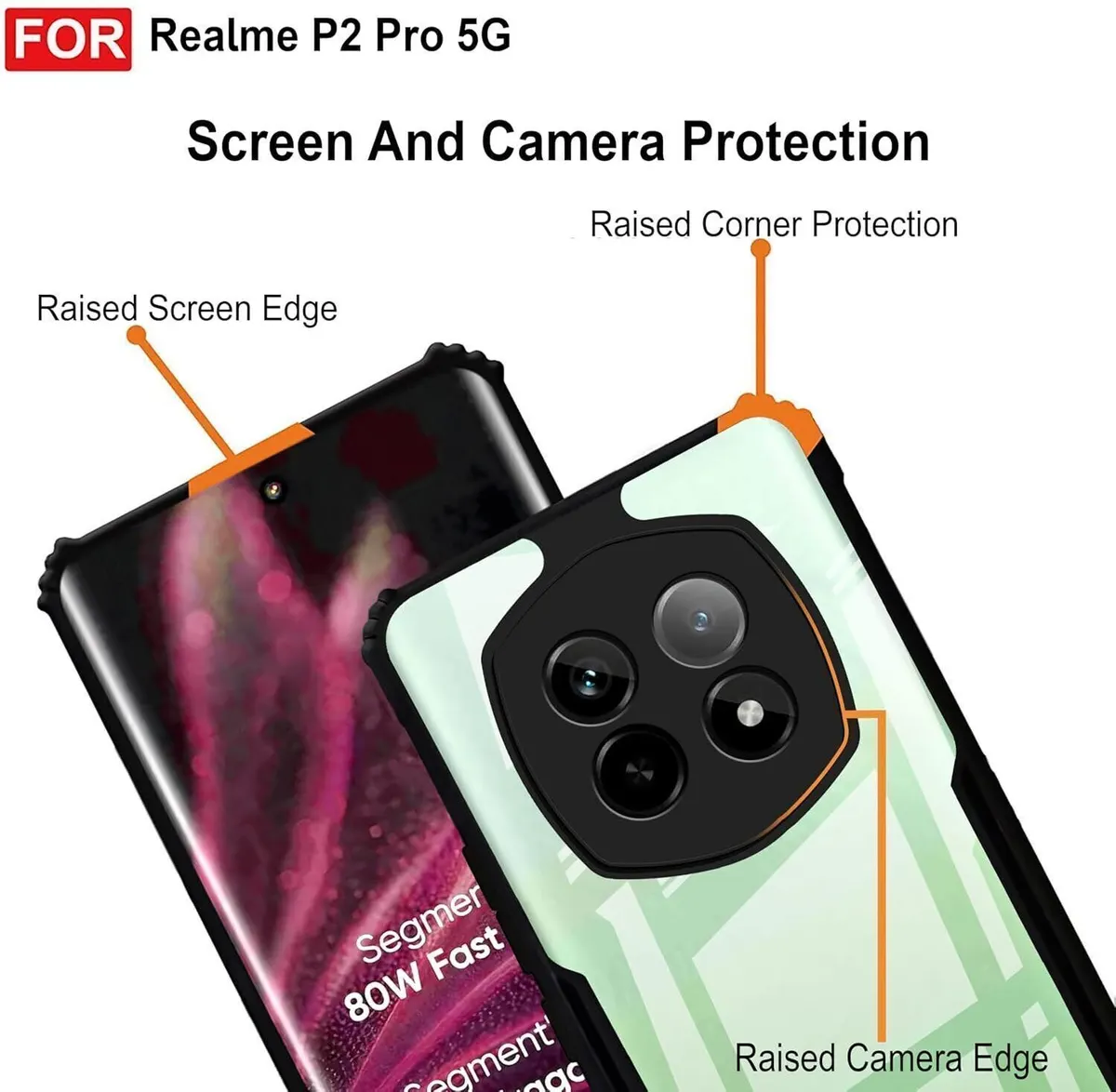 Micvir Back Cover for realme P2 Pro 5G (Transparent, Black, Shock Proof, Polycarbonate, Pack of: 1) — image 4 of 5