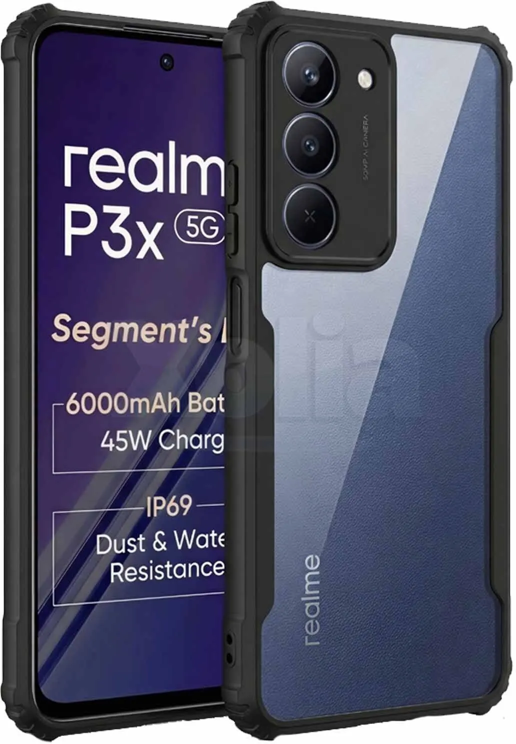 Micvir Back Cover for realme P3x 5G (Transparent, Black, Shock Proof, Polycarbonate, Pack of: 1)
