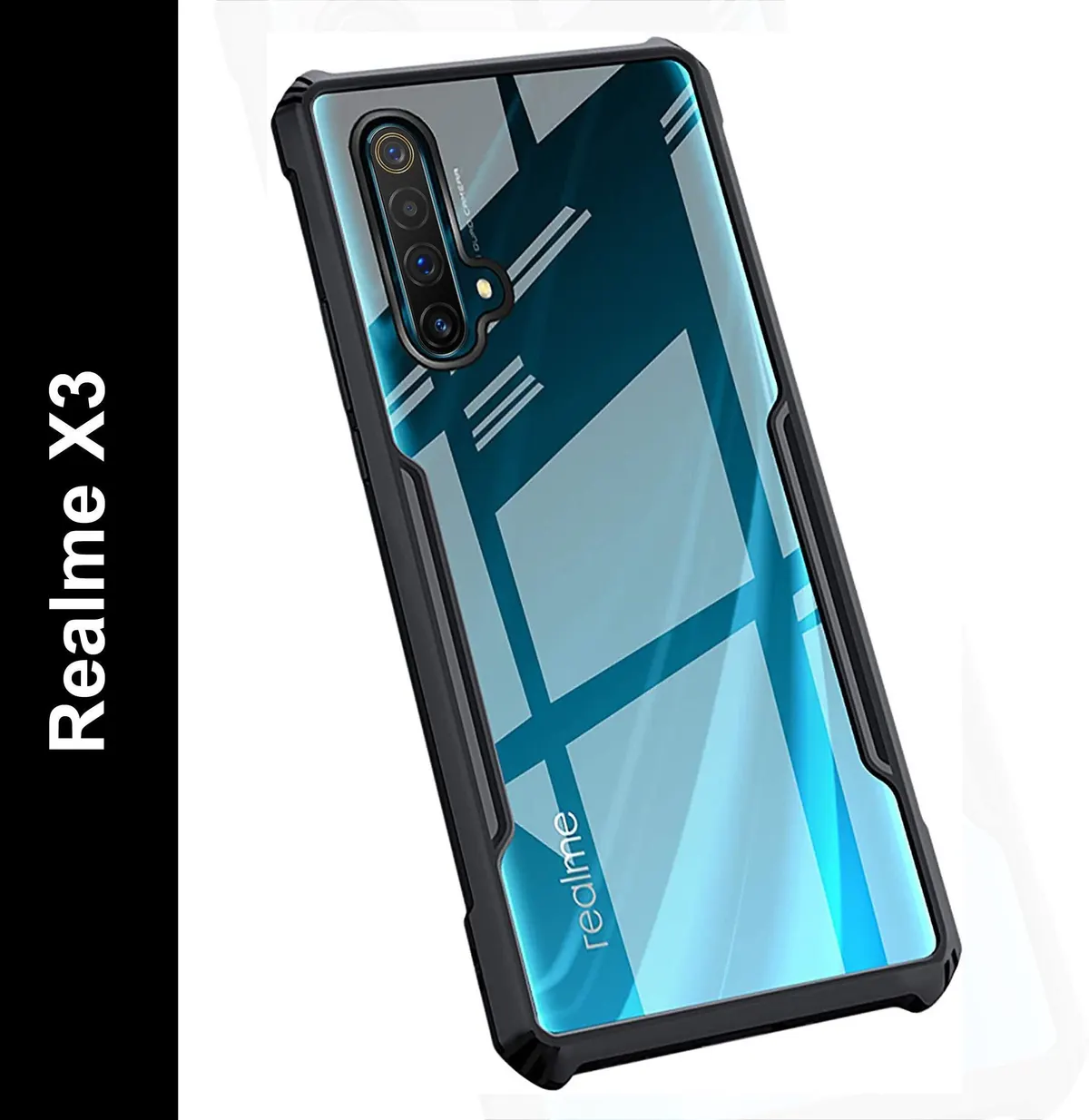 Micvir Back Cover for Realme X3 (Transparent, Black, Shock Proof, Polycarbonate, Pack of: 1)