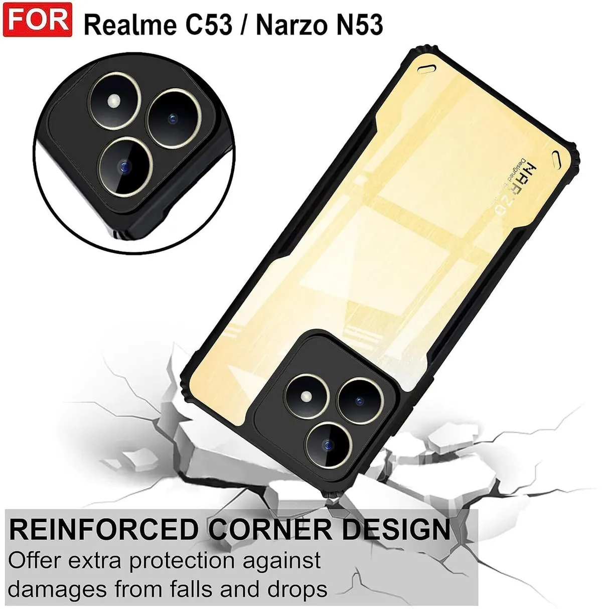Micvir Back Cover for Realme Narzo N53 (Black, Shock Proof, Polycarbonate, Pack of: 1) — image 3 of 5