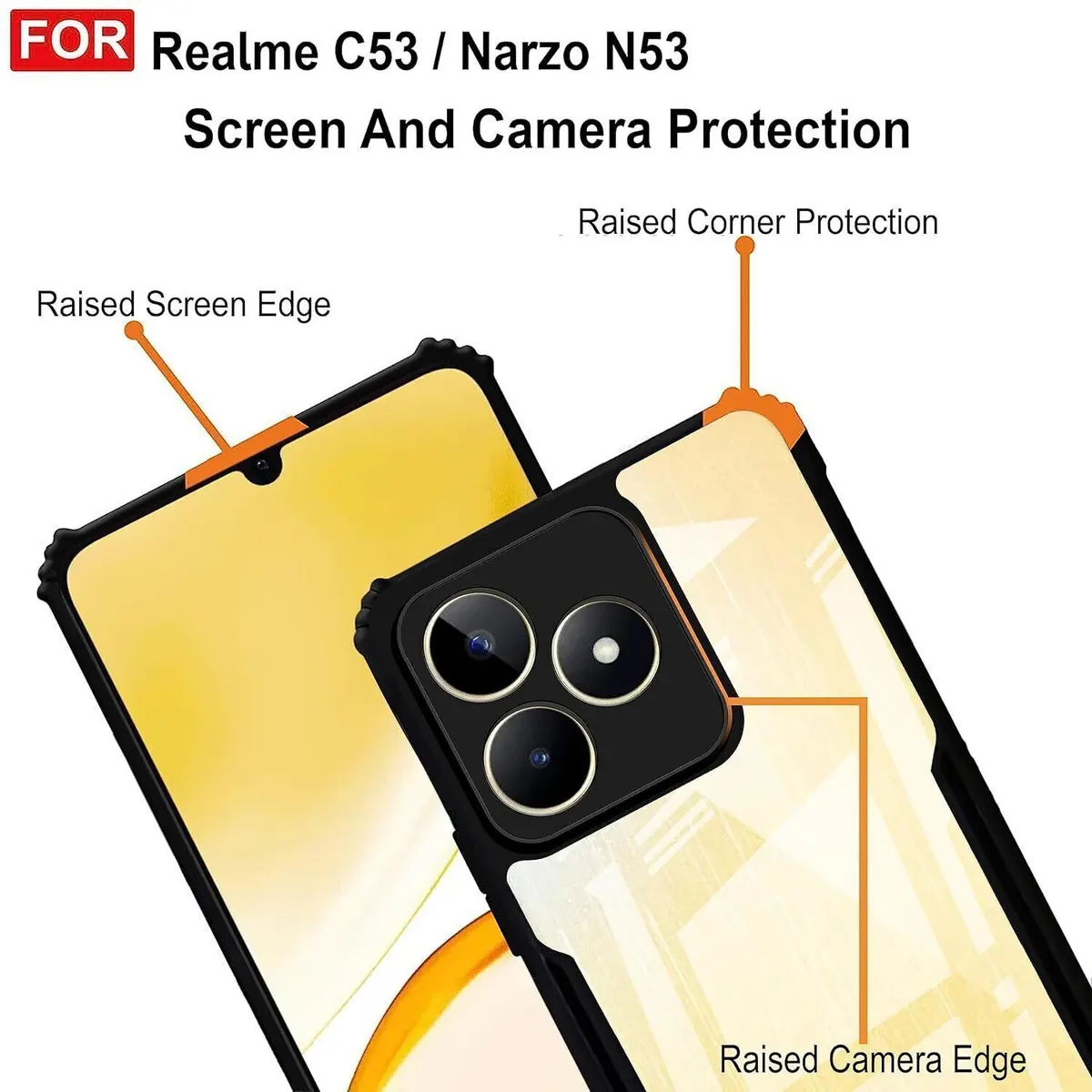 Micvir Back Cover for Realme Narzo N53 (Black, Shock Proof, Polycarbonate, Pack of: 1) — image 4 of 5