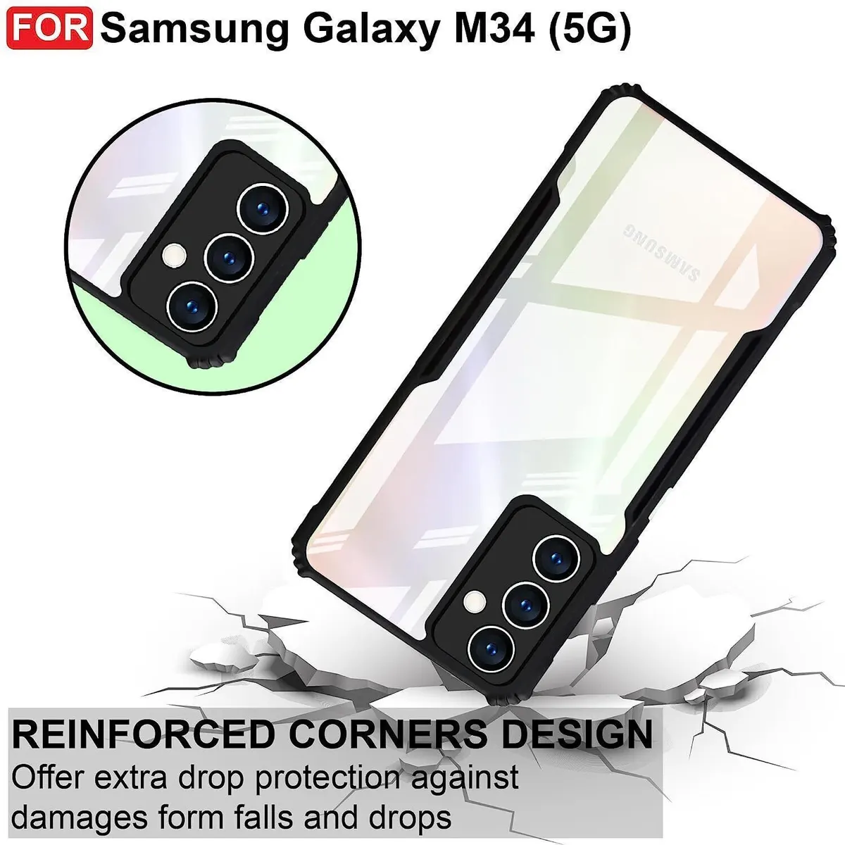 Micvir Back Cover for Samsung Galaxy M34 5G (Transparent, Black, Shock Proof, Polycarbonate, Pack of: 1) — image 3 of 5