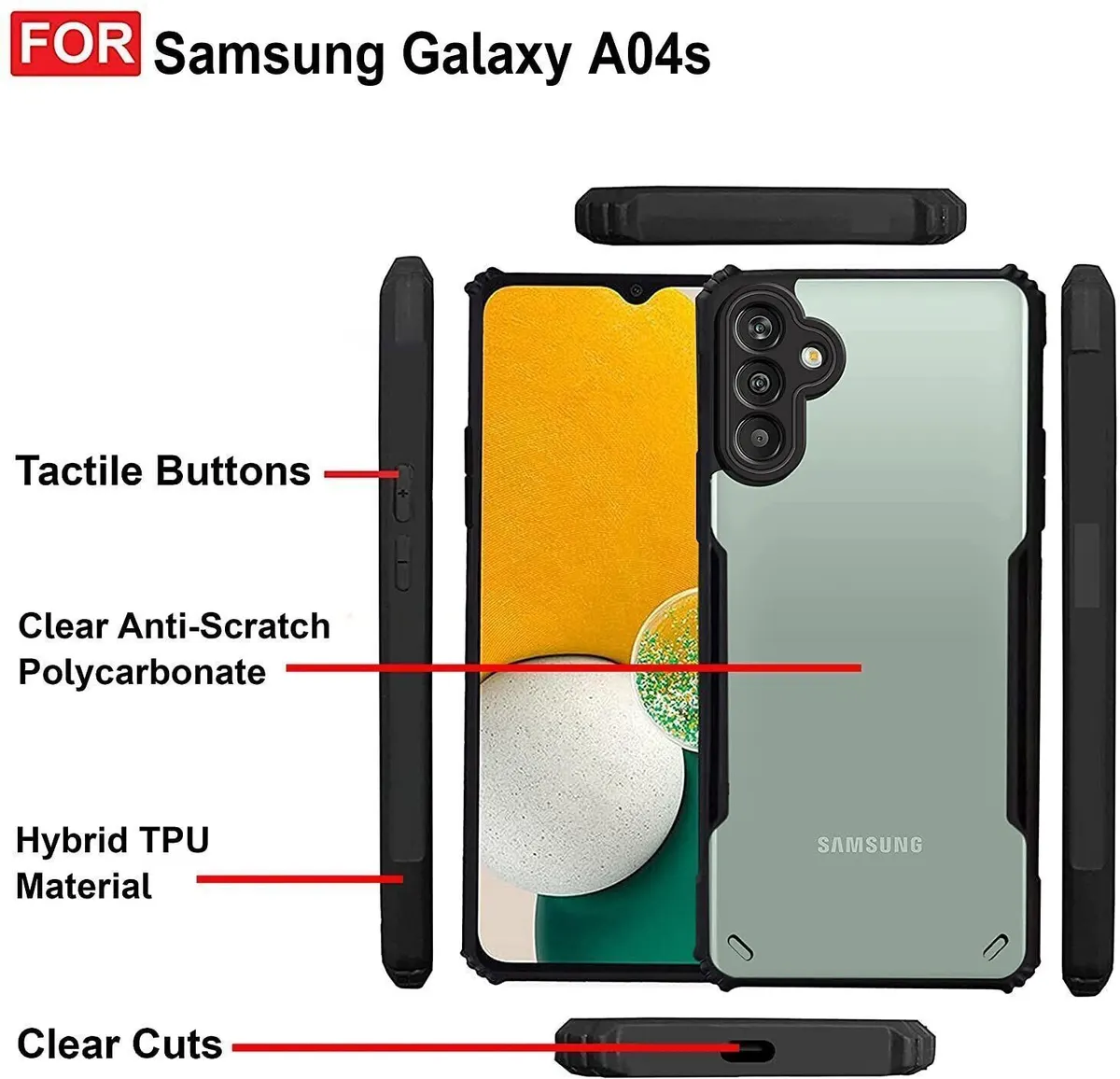 Micvir Back Cover for Samsung Galaxy A04s (Transparent, Black, Shock Proof, Polycarbonate, Pack of: 1) — image 4 of 5