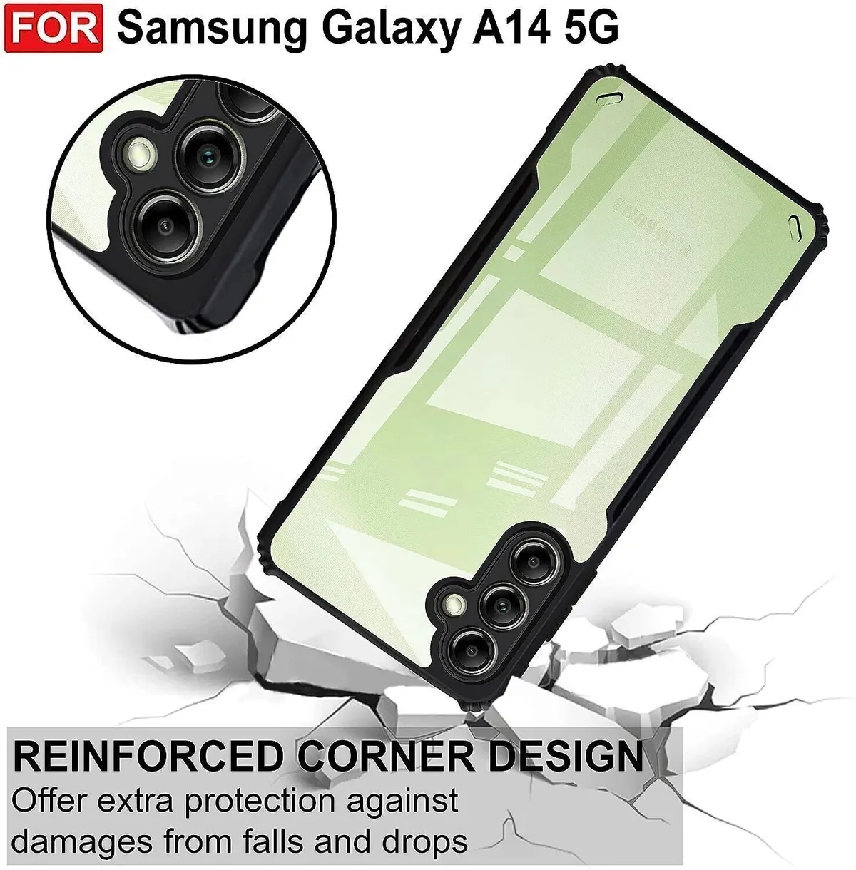 Micvir Back Cover for Samsung Galaxy A14 5G (Transparent, Black, Shock Proof, Polycarbonate, Pack of: 1) — image 3 of 5