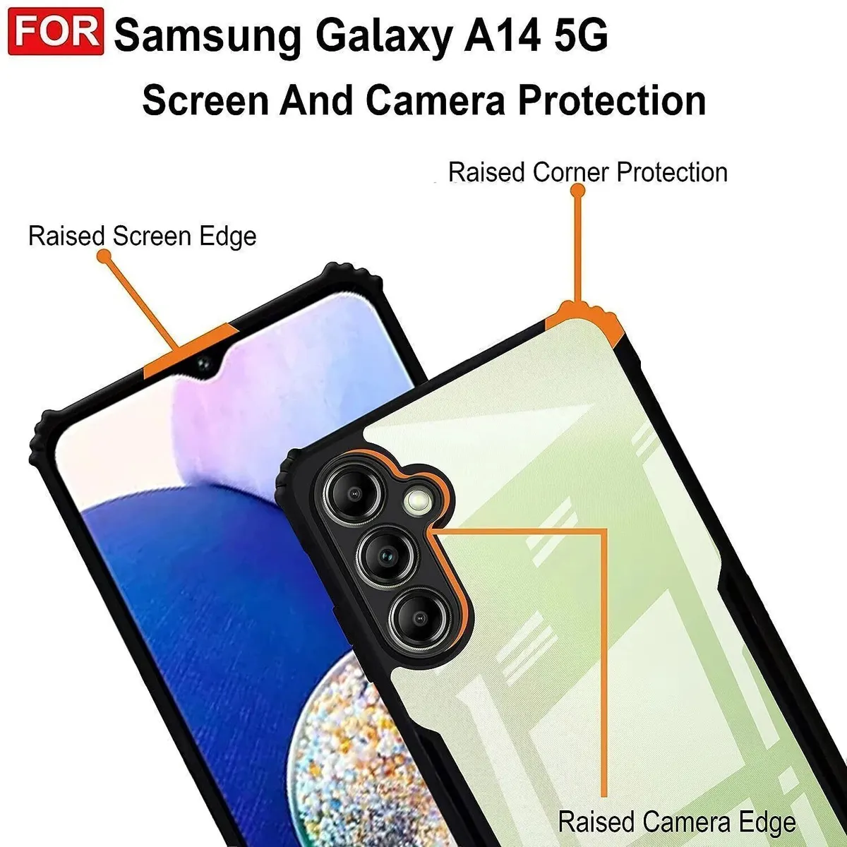 Micvir Back Cover for Samsung Galaxy A14 5G (Transparent, Black, Shock Proof, Polycarbonate, Pack of: 1) — image 4 of 5