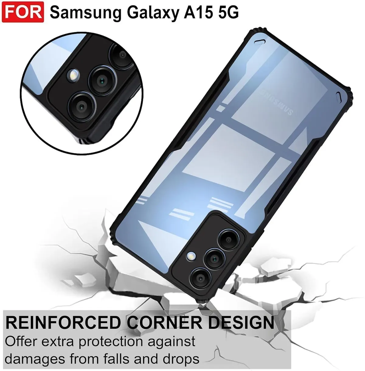 Micvir Back Cover for Samsung Galaxy A15 5G (Transparent, Black, Shock Proof, Polycarbonate, Pack of: 1) — image 3 of 5