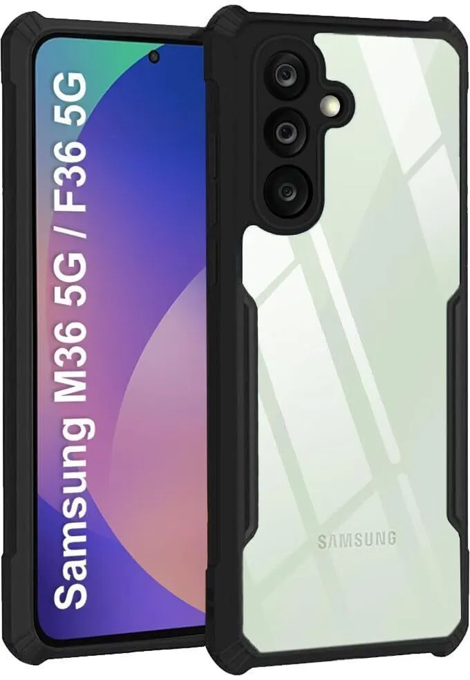 Micvir Back Cover for Samsung Galaxy F36 5G (Transparent, Black, Shock Proof, Polycarbonate, Pack of: 1)