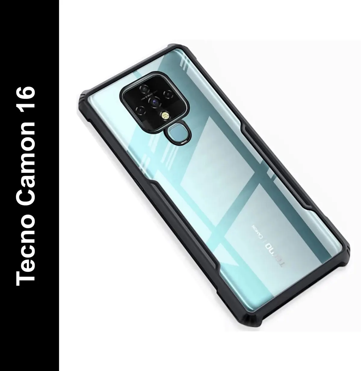 Micvir Back Cover for Tecno Camon 16 (Transparent, Black, Shock Proof, Polycarbonate, Pack of: 1) — image 1 of 5
