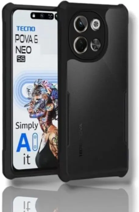 Micvir Back Cover for Tecno Pova 6 Neo 5G (Transparent, Black, Shock Proof, Polycarbonate, Pack of: 1)