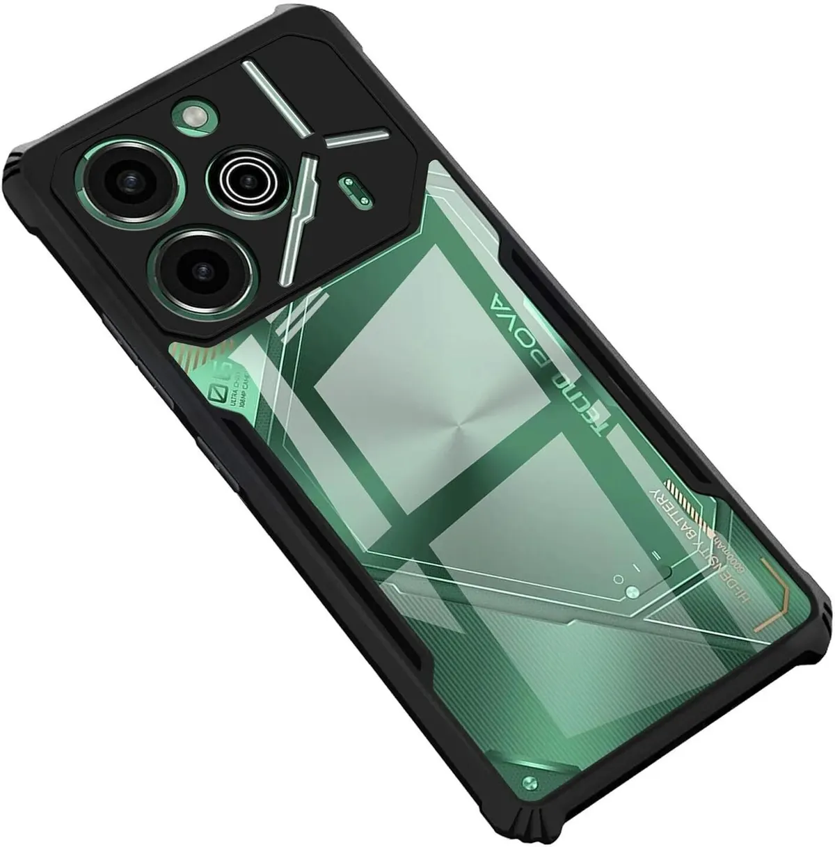 Micvir Back Cover for Tecno Pova 6 Pro 5G (Transparent, Black, Shock Proof, Polycarbonate, Pack of: 1)
