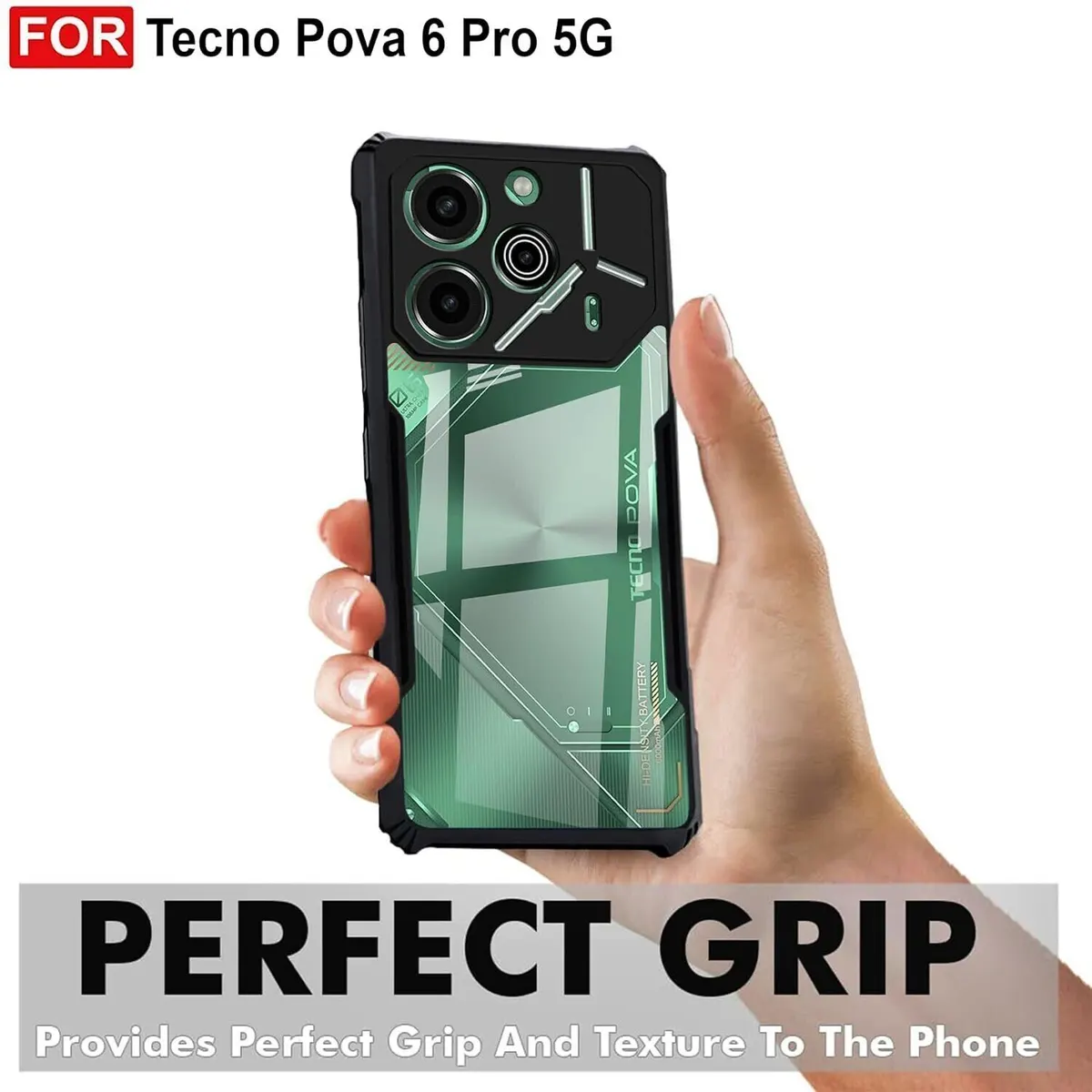 Micvir Back Cover for Tecno Pova 6 Pro 5G (Transparent, Black, Shock Proof, Polycarbonate, Pack of: 1) — image 2 of 5