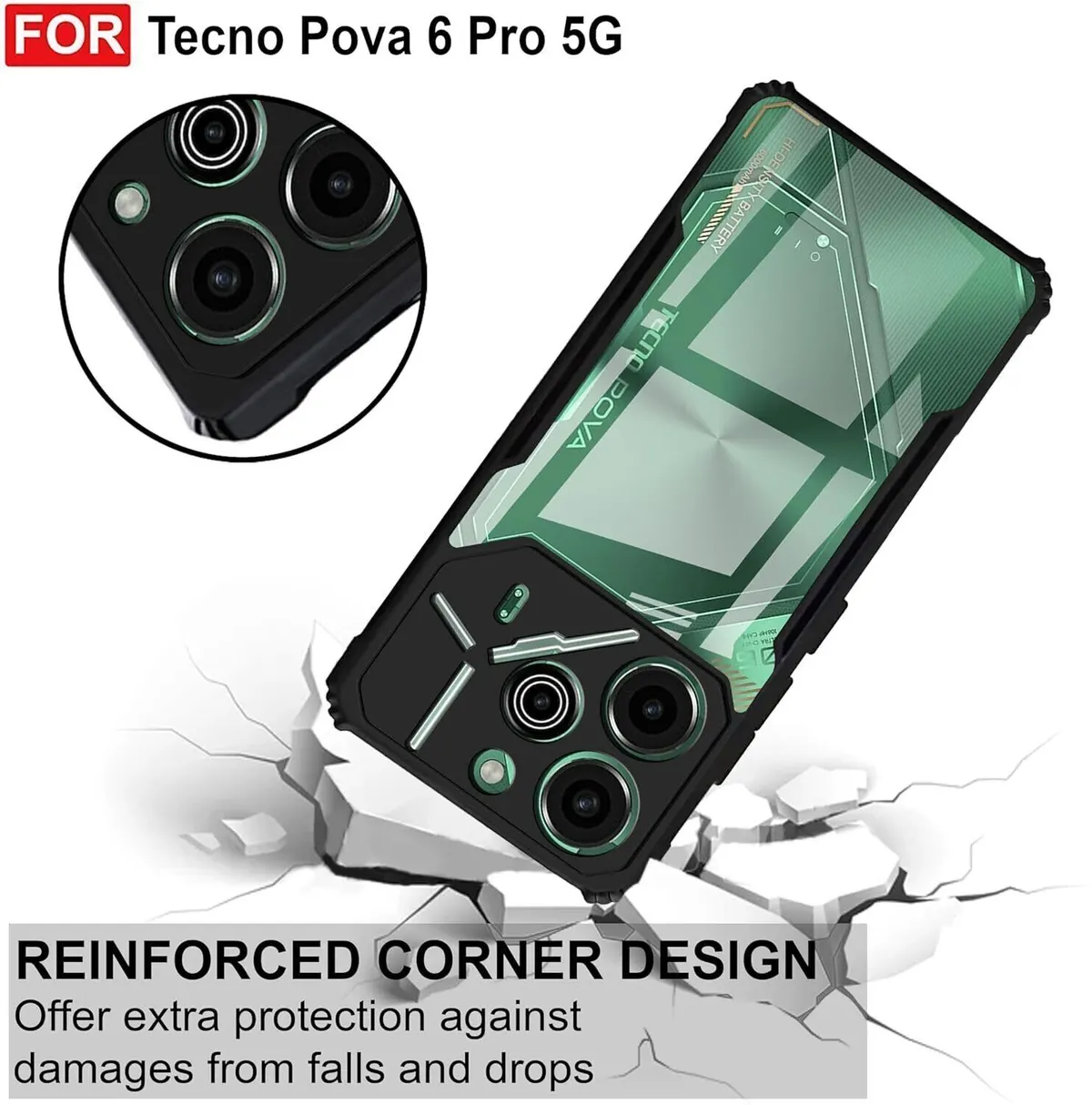 Micvir Back Cover for Tecno Pova 6 Pro 5G (Transparent, Black, Shock Proof, Polycarbonate, Pack of: 1) — image 3 of 5