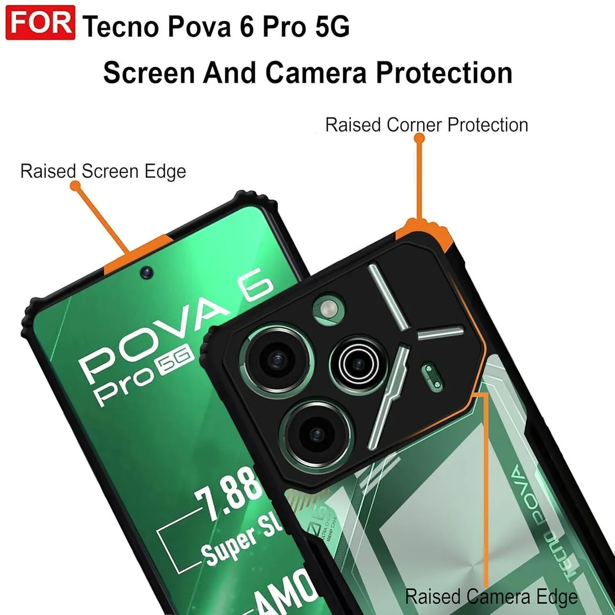 Micvir Back Cover for Tecno Pova 6 Pro 5G (Transparent, Black, Shock Proof, Polycarbonate, Pack of: 1) — image 4 of 5