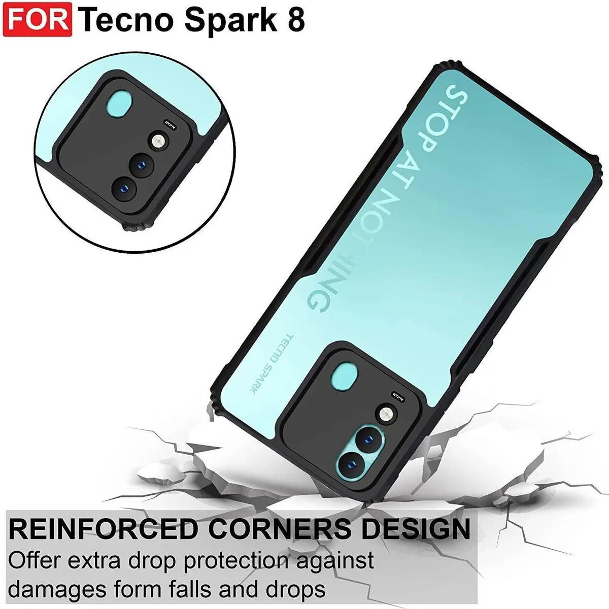 Micvir Back Cover for Tecno Spark 8 (Transparent, Black, Shock Proof, Polycarbonate, Pack of: 1) — image 3 of 5
