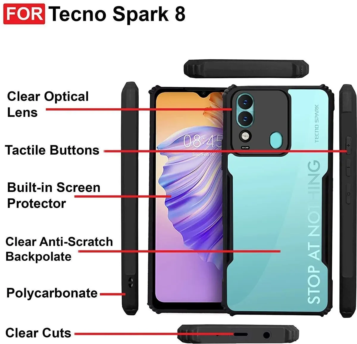 Micvir Back Cover for Tecno Spark 8 (Transparent, Black, Shock Proof, Polycarbonate, Pack of: 1) — image 4 of 5