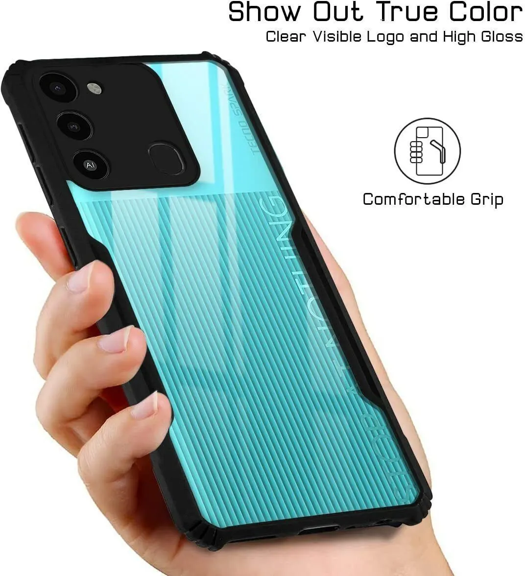 Micvir Back Cover for Tecno Spark 9 (Transparent, Black, Shock Proof, Polycarbonate, Pack of: 1) — image 2 of 5