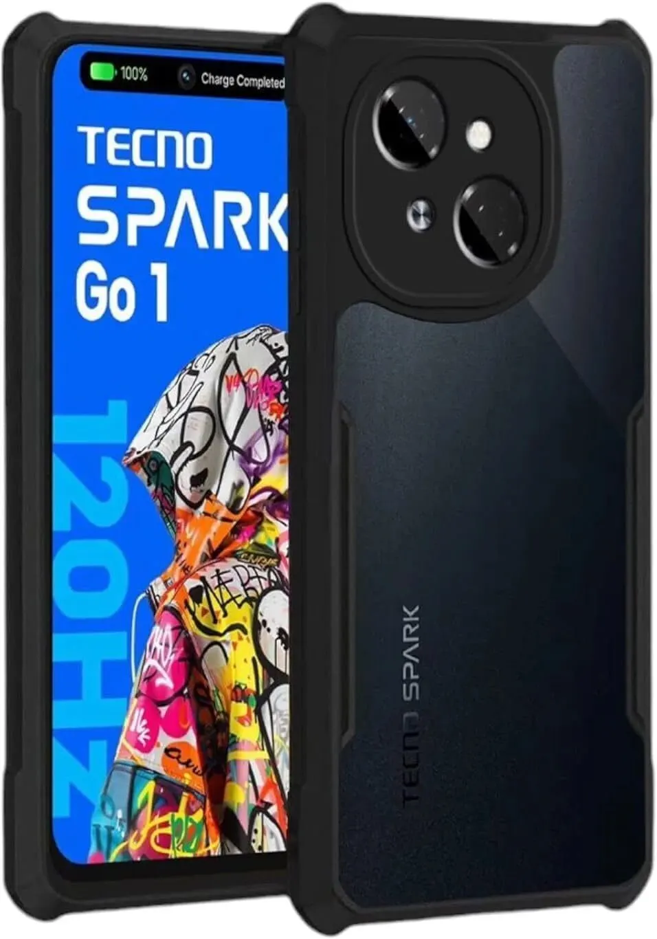 Micvir Back Cover for Tecno Spark Go 1 (Transparent, Black, Shock Proof, Polycarbonate, Pack of: 1)