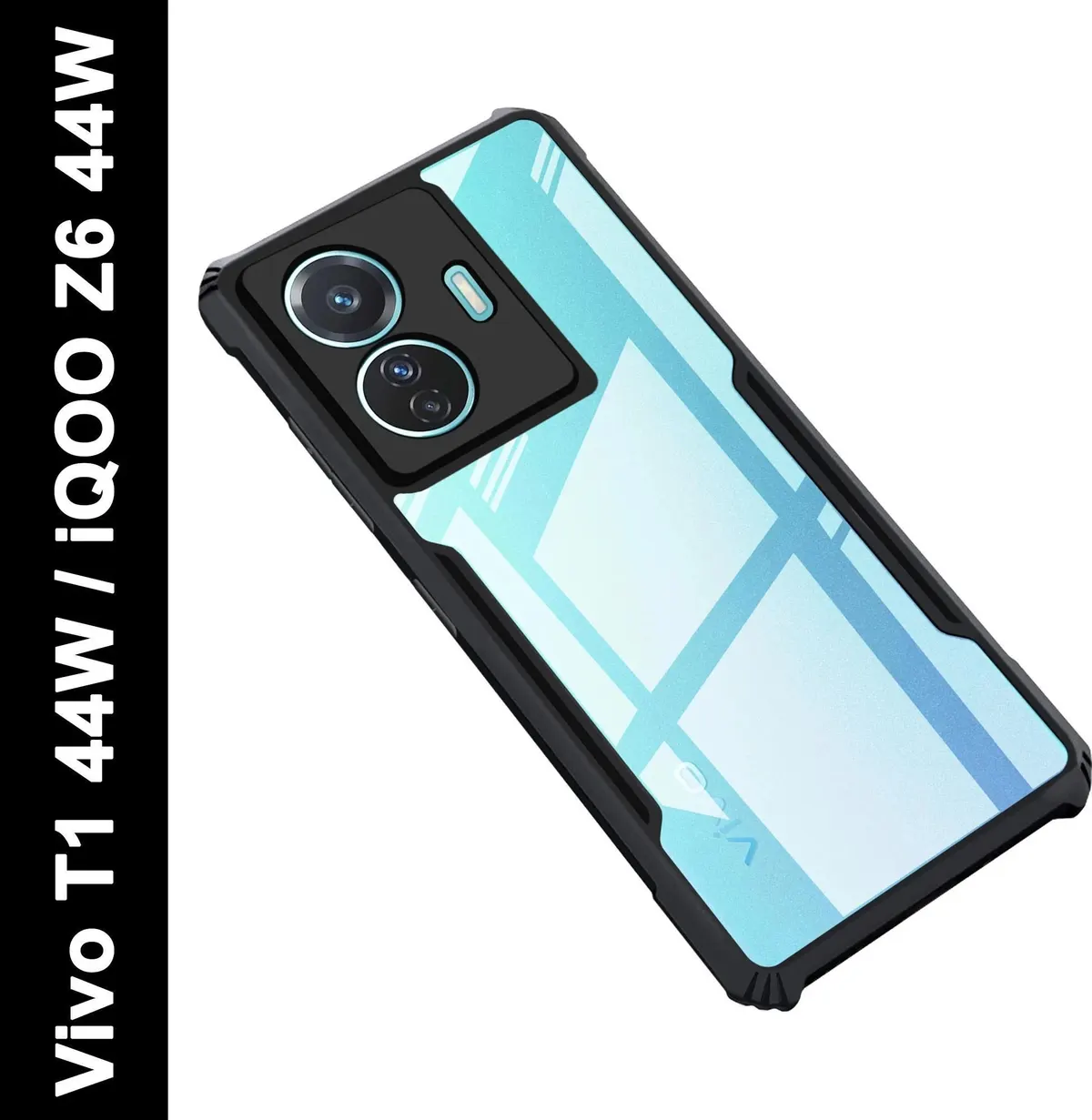 Micvir Back Cover for iQOO Z6 44W (Transparent, Black, Shock Proof, Polycarbonate, Pack of: 1)