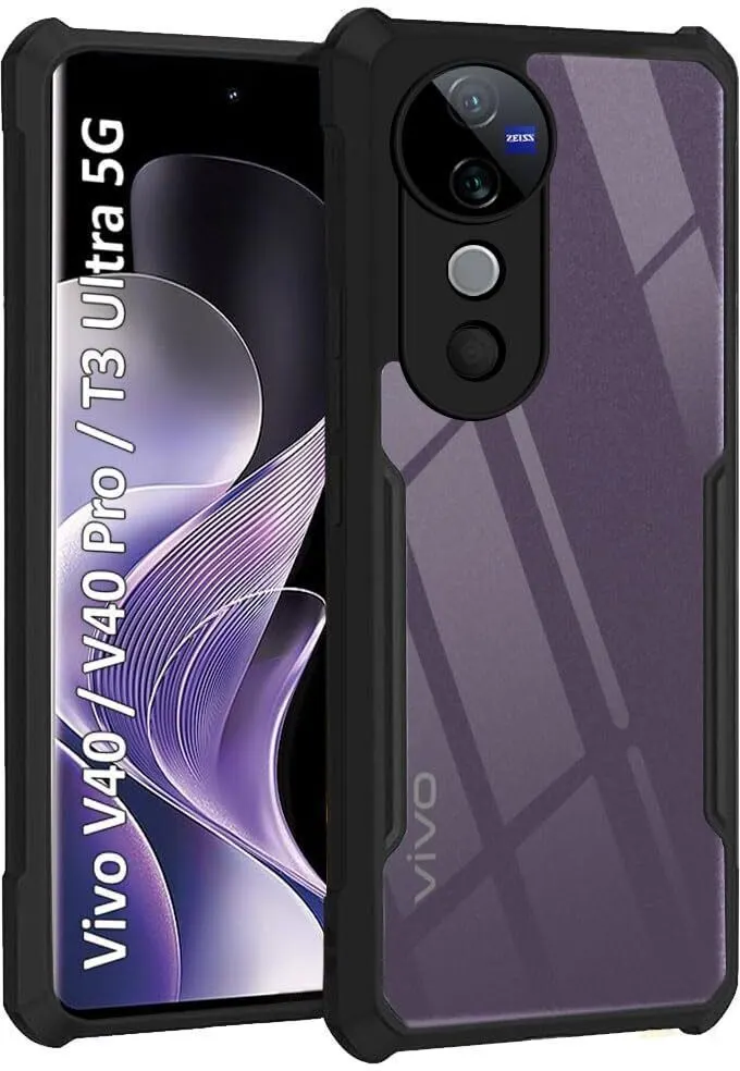 Micvir Back Cover for Vivo T3 Ultra 5G (Transparent, Black, Shock Proof, Polycarbonate, Pack of: 1)