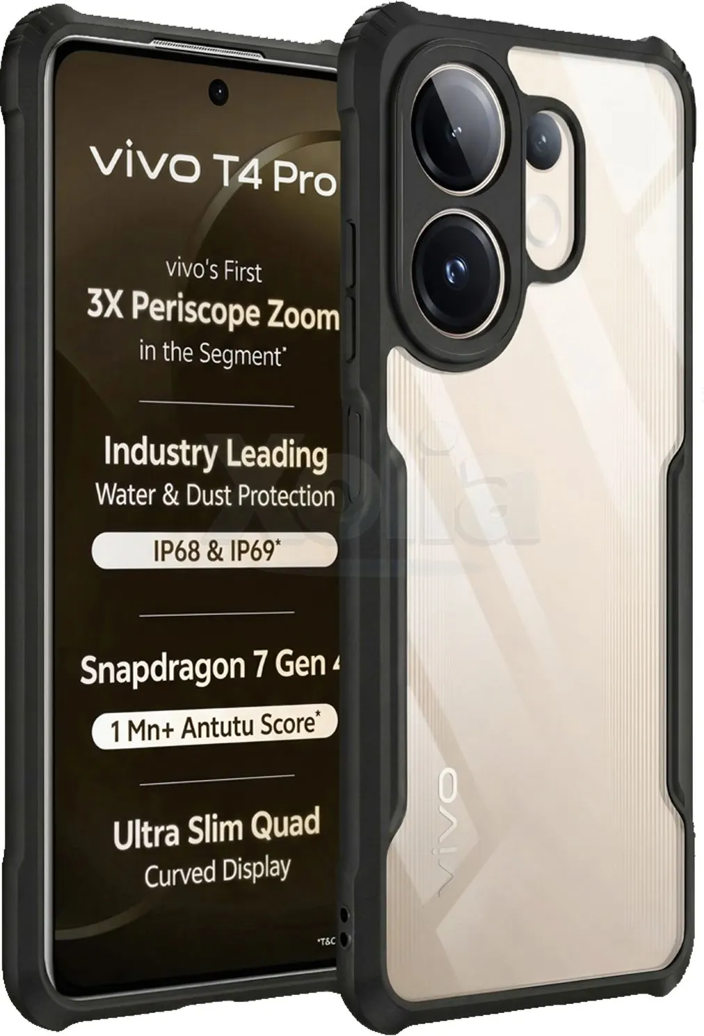 Micvir Back Cover for Vivo T4 Pro 5G (Transparent, Black, Shock Proof, Polycarbonate, Pack of: 1)