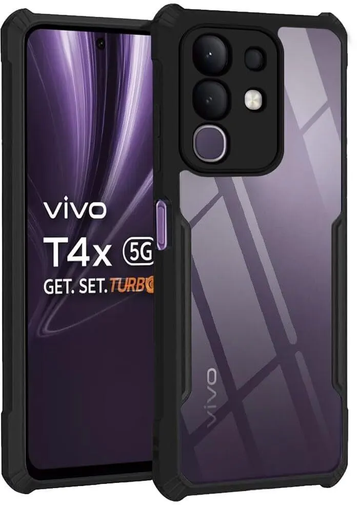 Micvir Back Cover for vivo T4x 5G (Transparent, Black, Shock Proof, Polycarbonate, Pack of: 1)