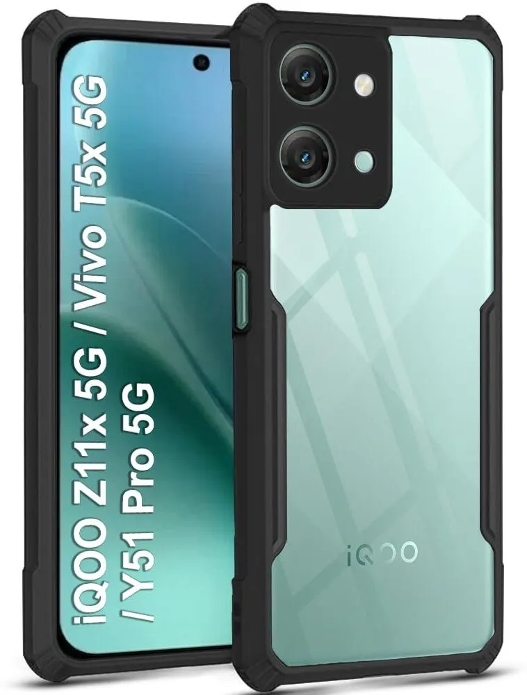 Xolia Back Cover for Vivo T5x 5G (Transparent, Black, Camera Bump Protector, Plastic, Silicon, Pack of: 1)
