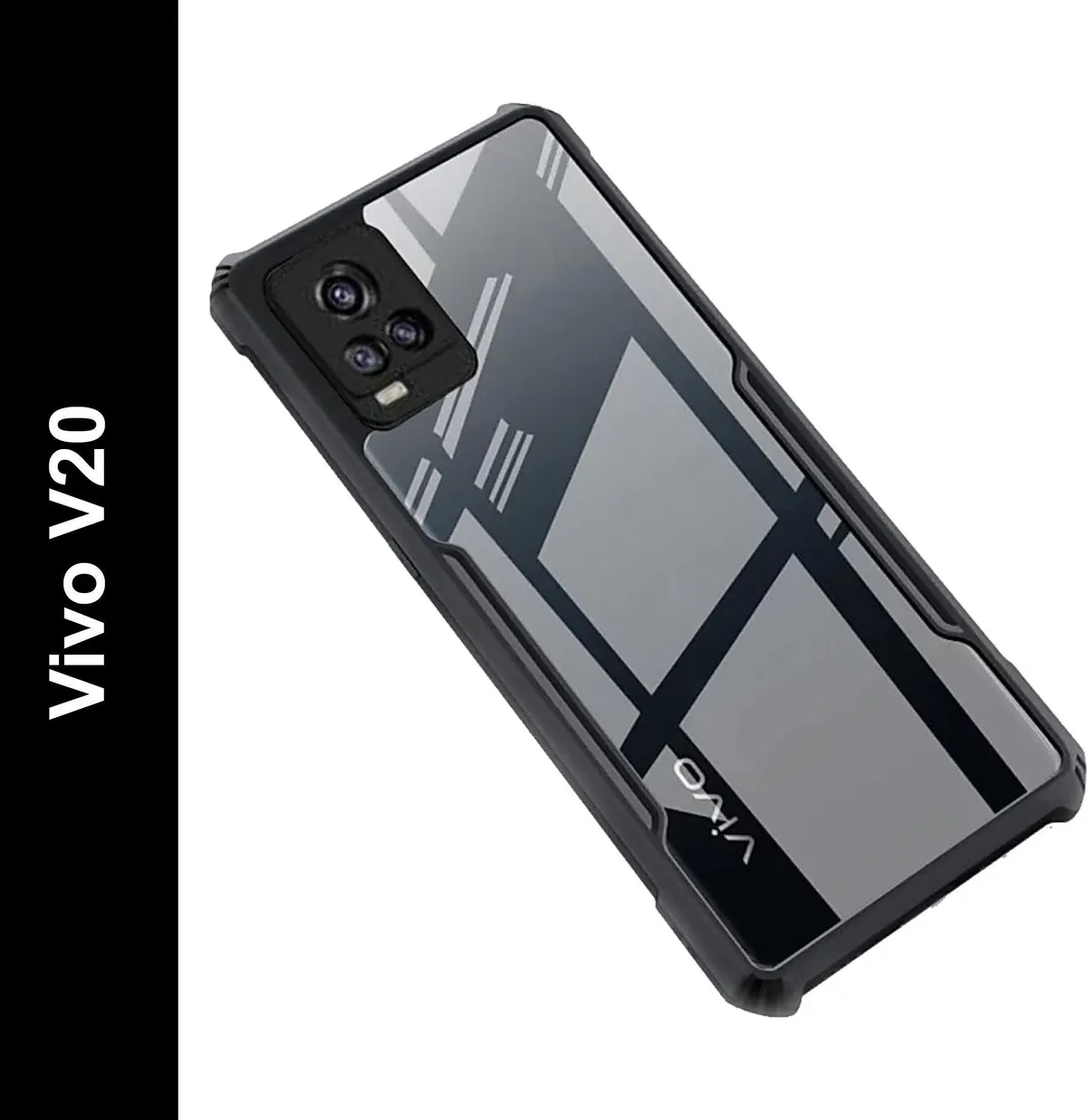 Micvir Back Cover for Vivo V20 (Transparent, Black, Shock Proof, Polycarbonate, Pack of: 1)