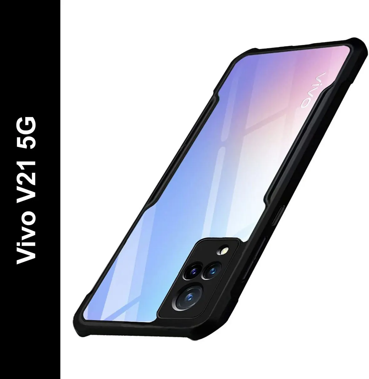 Micvir Back Cover for Vivo V21 5G (Transparent, Black, Shock Proof, Polycarbonate, Pack of: 1)