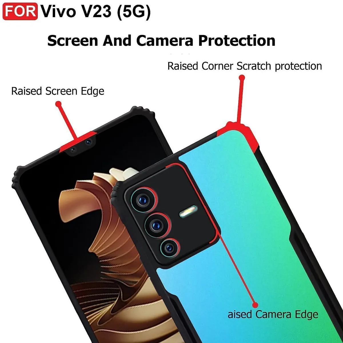 Micvir Back Cover for Vivo V23 5G (Transparent, Black, Shock Proof, Polycarbonate, Pack of: 1) — image 3 of 5