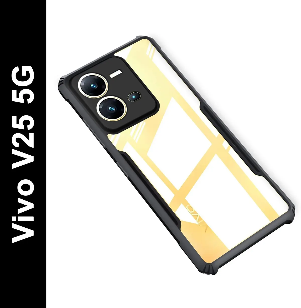 Micvir Back Cover for Vivo V25 5G (Transparent, Black, Shock Proof, Polycarbonate, Pack of: 1)