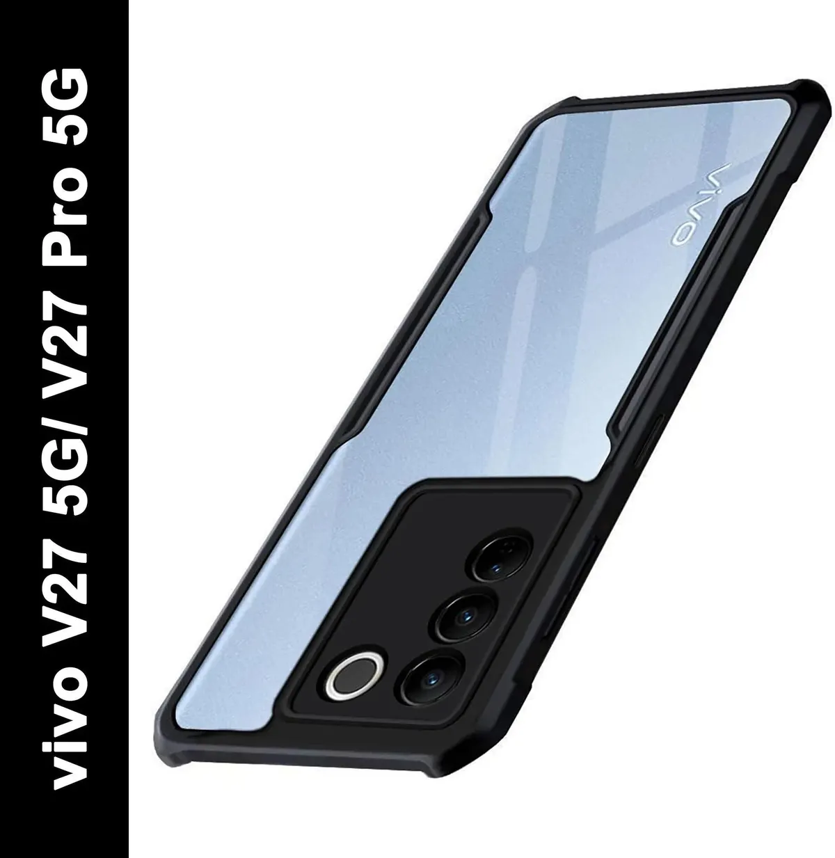 Micvir Back Cover for Vivo V27 Pro (Transparent, Black, Shock Proof, Polycarbonate, Pack of: 1)