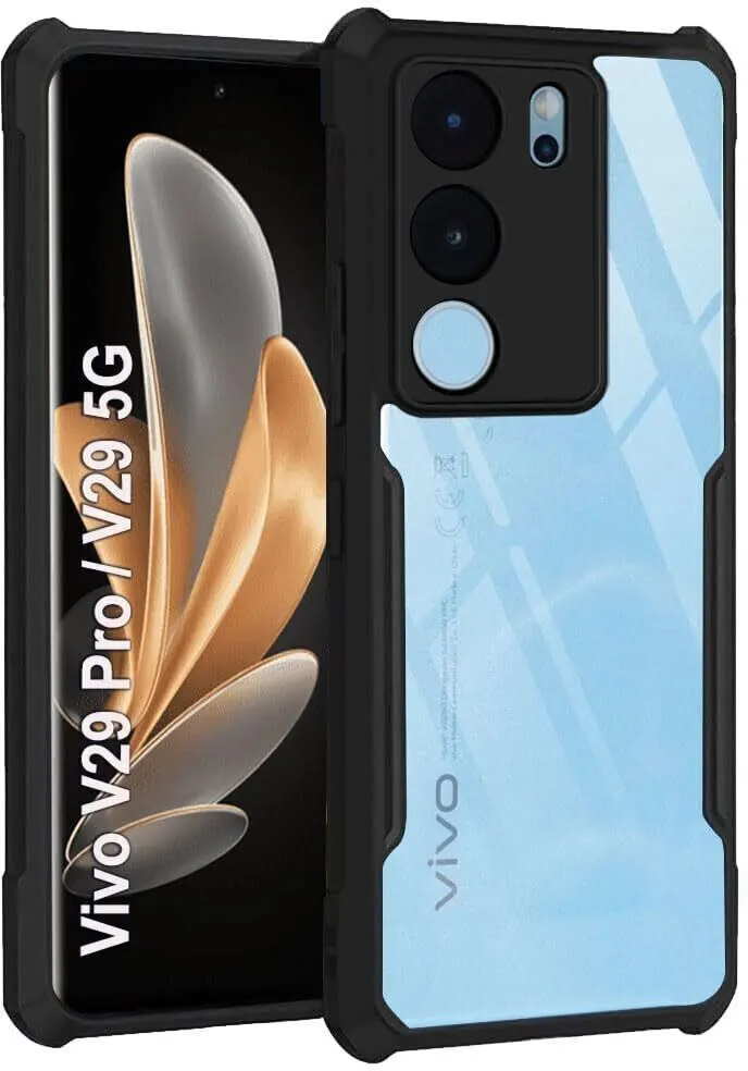 Micvir Back Cover for Vivo V29 Pro 5G (Transparent, Black, Shock Proof, Polycarbonate, Pack of: 1)