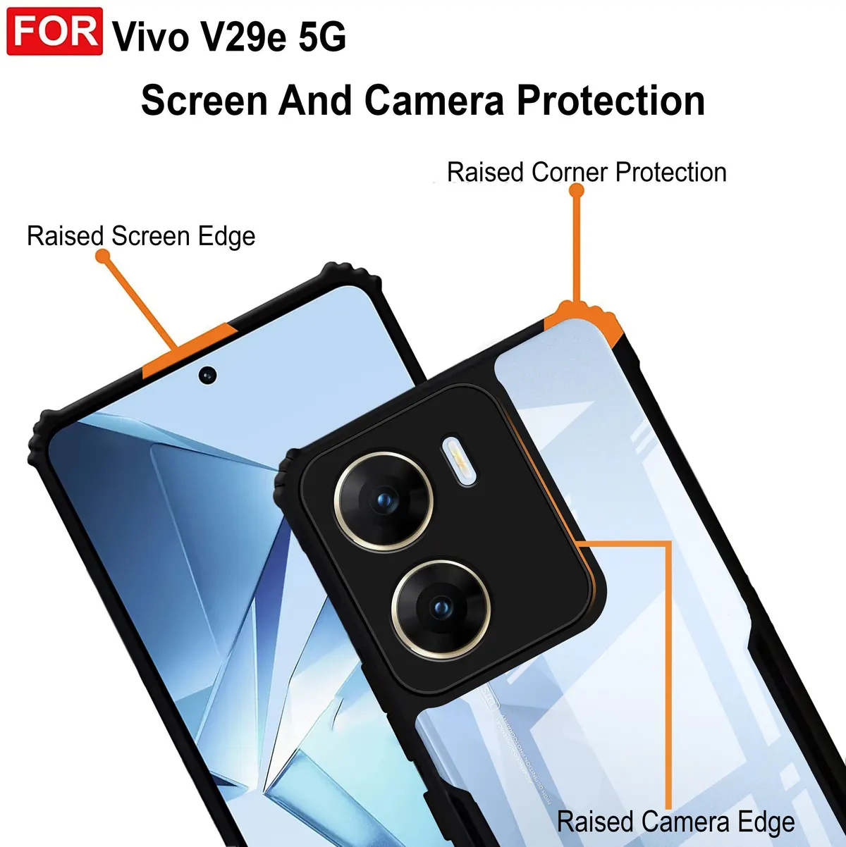 Micvir Back Cover for Vivo V29e 5G (Transparent, Black, Shock Proof, Polycarbonate, Pack of: 1) — image 3 of 5