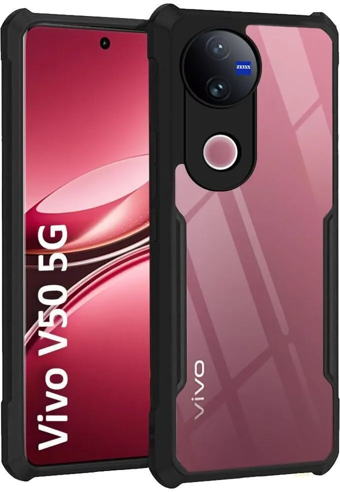 Micvir Back Cover for vivo V50 5G (Transparent, Black, Shock Proof, Polycarbonate, Pack of: 1)