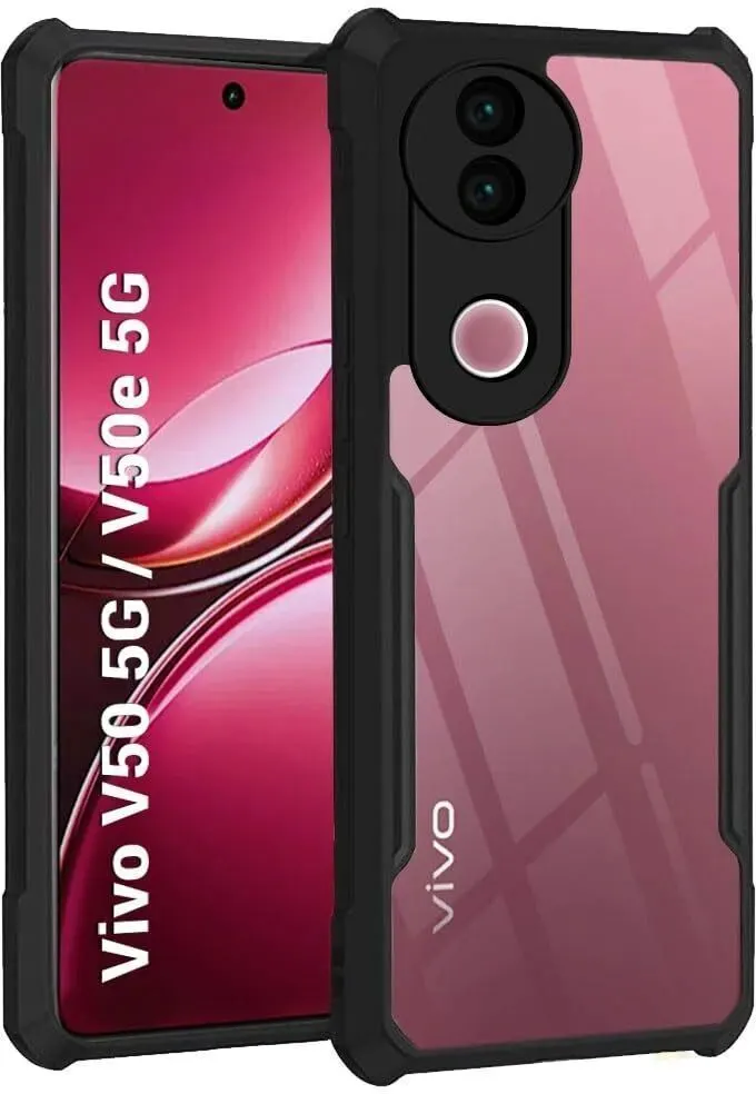 Micvir Back Cover for Vivo V50e 5G (Transparent, Black, Shock Proof, Polycarbonate, Pack of: 1)