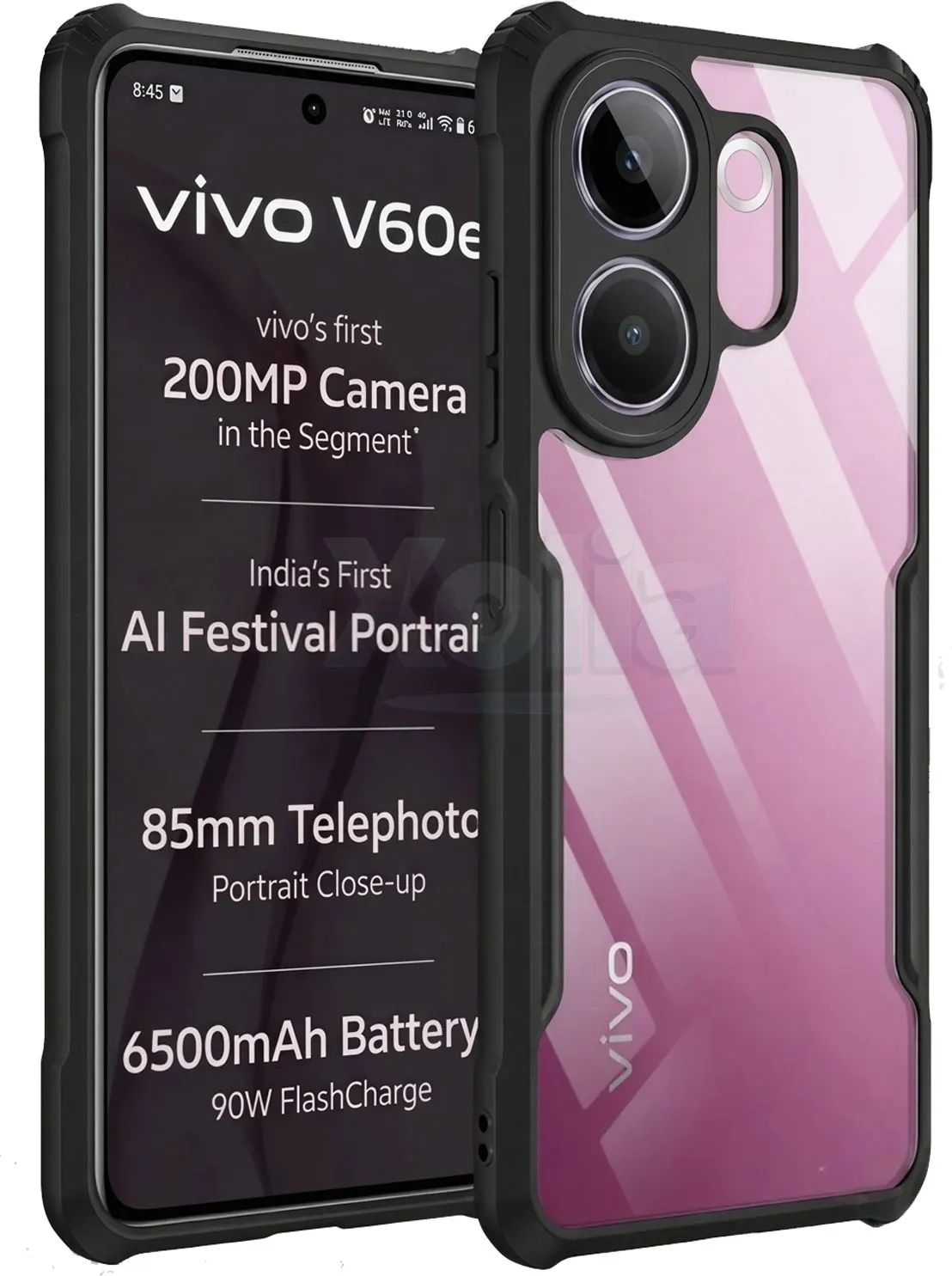 Micvir Back Cover for Vivo V60e 5G (Transparent, Black, Shock Proof, Polycarbonate, Pack of: 1)