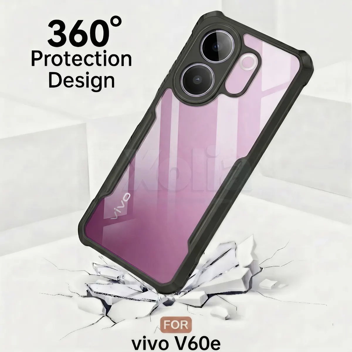 Micvir Back Cover for Vivo V60e 5G (Transparent, Black, Shock Proof, Polycarbonate, Pack of: 1) — image 3 of 5