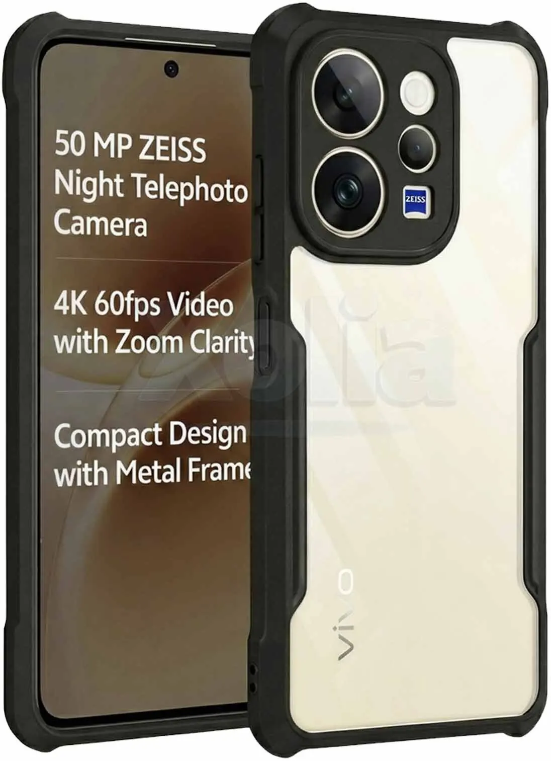 Xolia Back Cover for Vivo V70 5G (Transparent, Black, Shock Proof, Polycarbonate, Pack of: 1)
