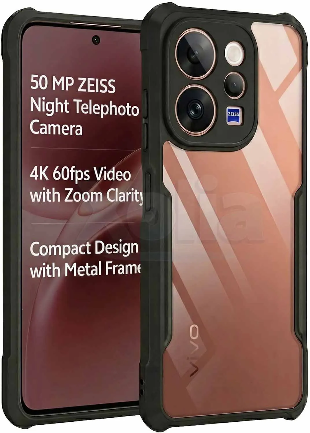 Xolia Back Cover for Vivo V70 Elite 5G (Transparent, Black, Shock Proof, Polycarbonate, Pack of: 1)