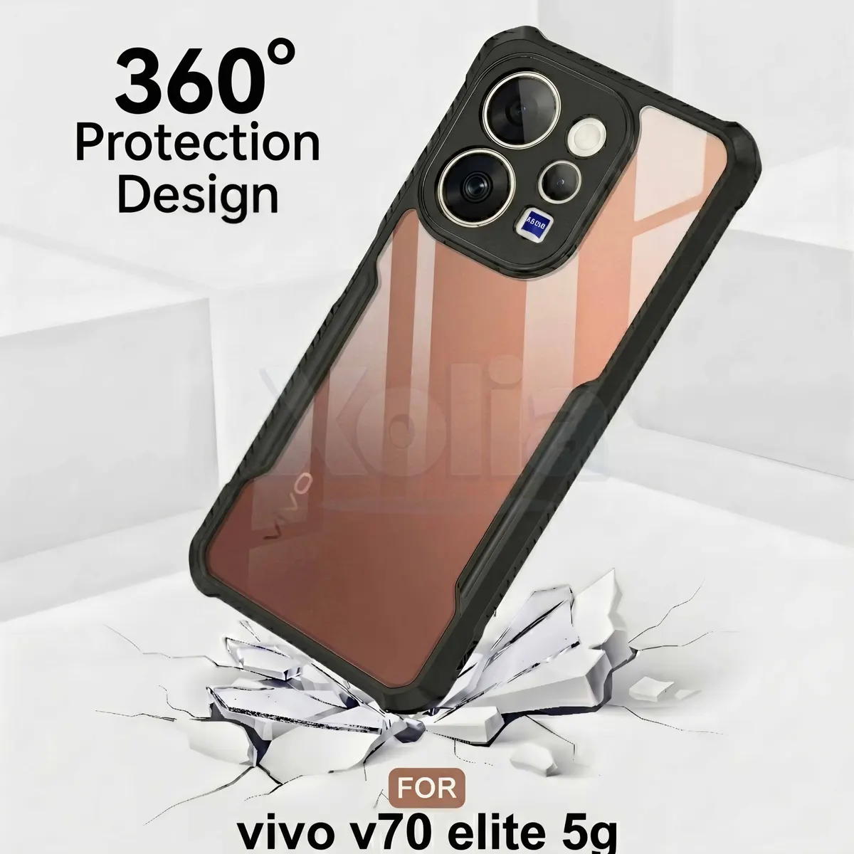 Xolia Back Cover for Vivo V70 Elite 5G (Transparent, Black, Shock Proof, Polycarbonate, Pack of: 1) — image 3 of 5