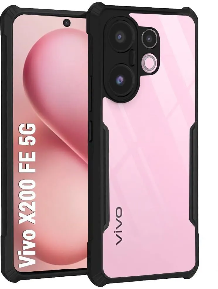 Micvir Back Cover for Vivo X200 FE 5G (Transparent, Black, Shock Proof, Polycarbonate, Pack of: 1)