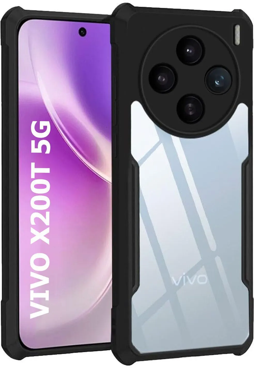 Xolia Back Cover for Vivo X200T 5G (Transparent, Black, Shock Proof, Polycarbonate, Pack of: 1)