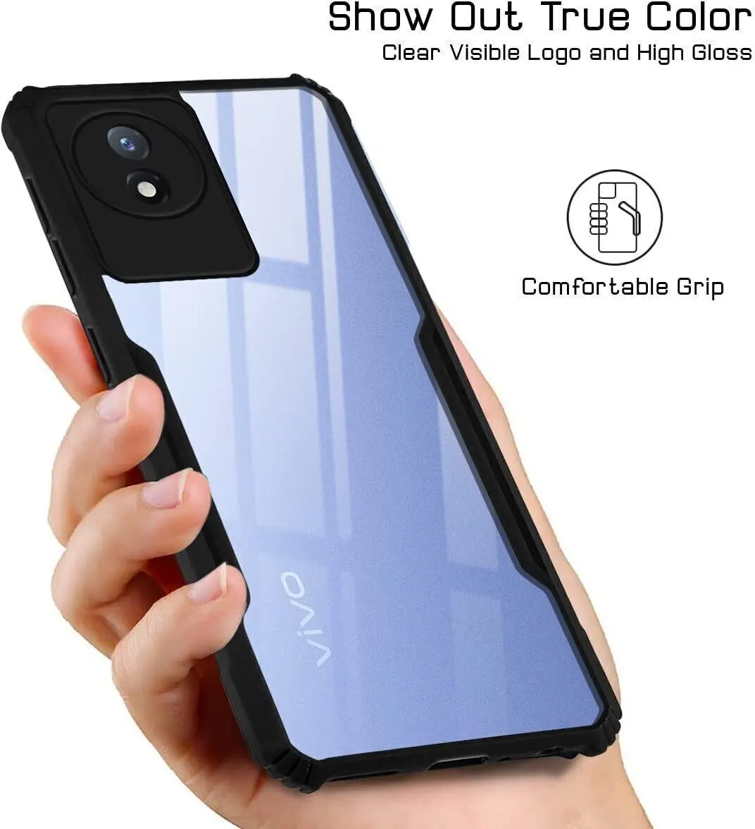Micvir Back Cover for Vivo Y02 (Transparent, Black, Shock Proof, Polycarbonate, Pack of: 1) — image 2 of 5
