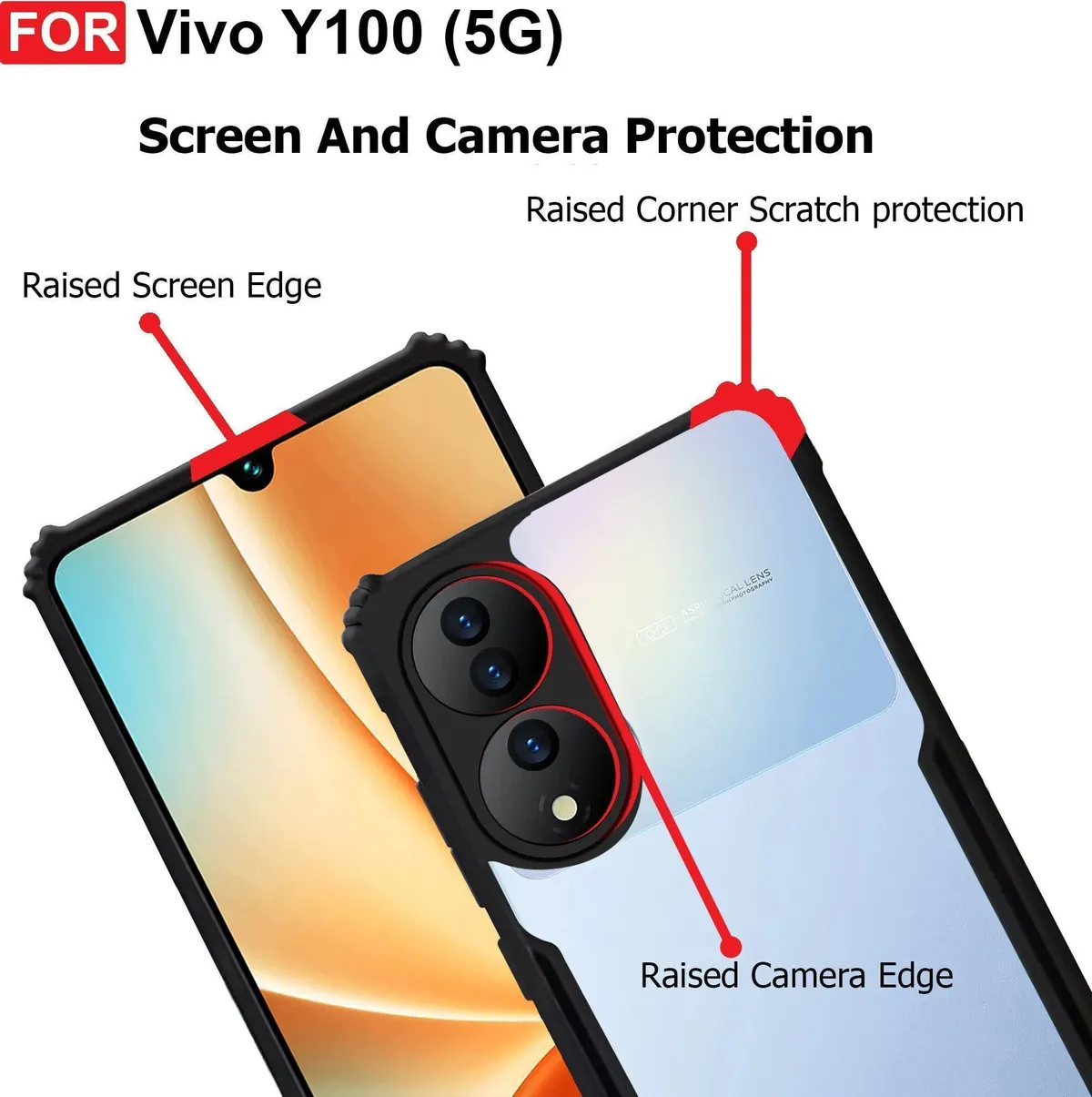 Micvir Back Cover for Vivo Y100 5G (Transparent, Black, Shock Proof, Polycarbonate, Pack of: 1) — image 3 of 5