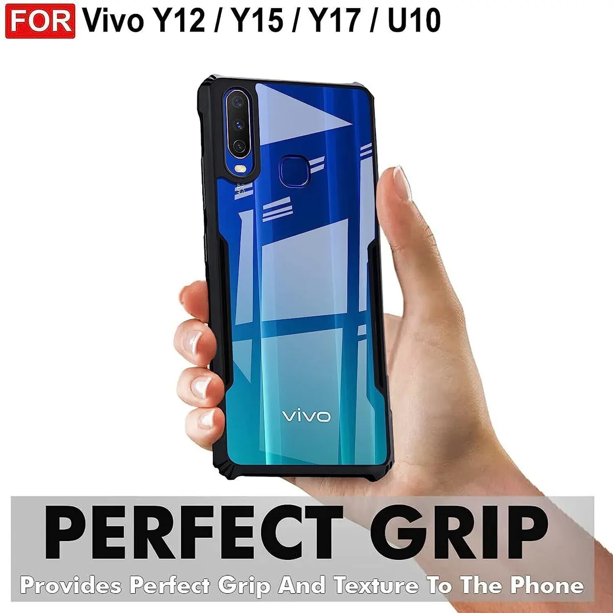 Micvir Back Cover for Vivo Y15 (Transparent, Black, Shock Proof, Polycarbonate, Pack of: 1) — image 2 of 5