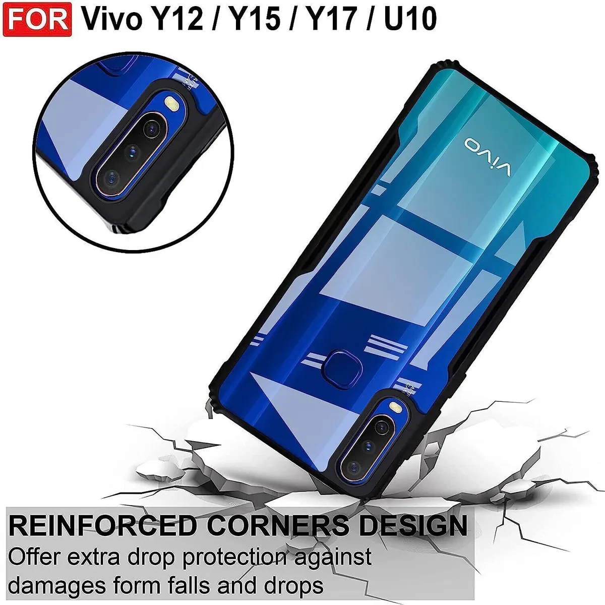 Micvir Back Cover for Vivo Y15 (Transparent, Black, Shock Proof, Polycarbonate, Pack of: 1) — image 3 of 5